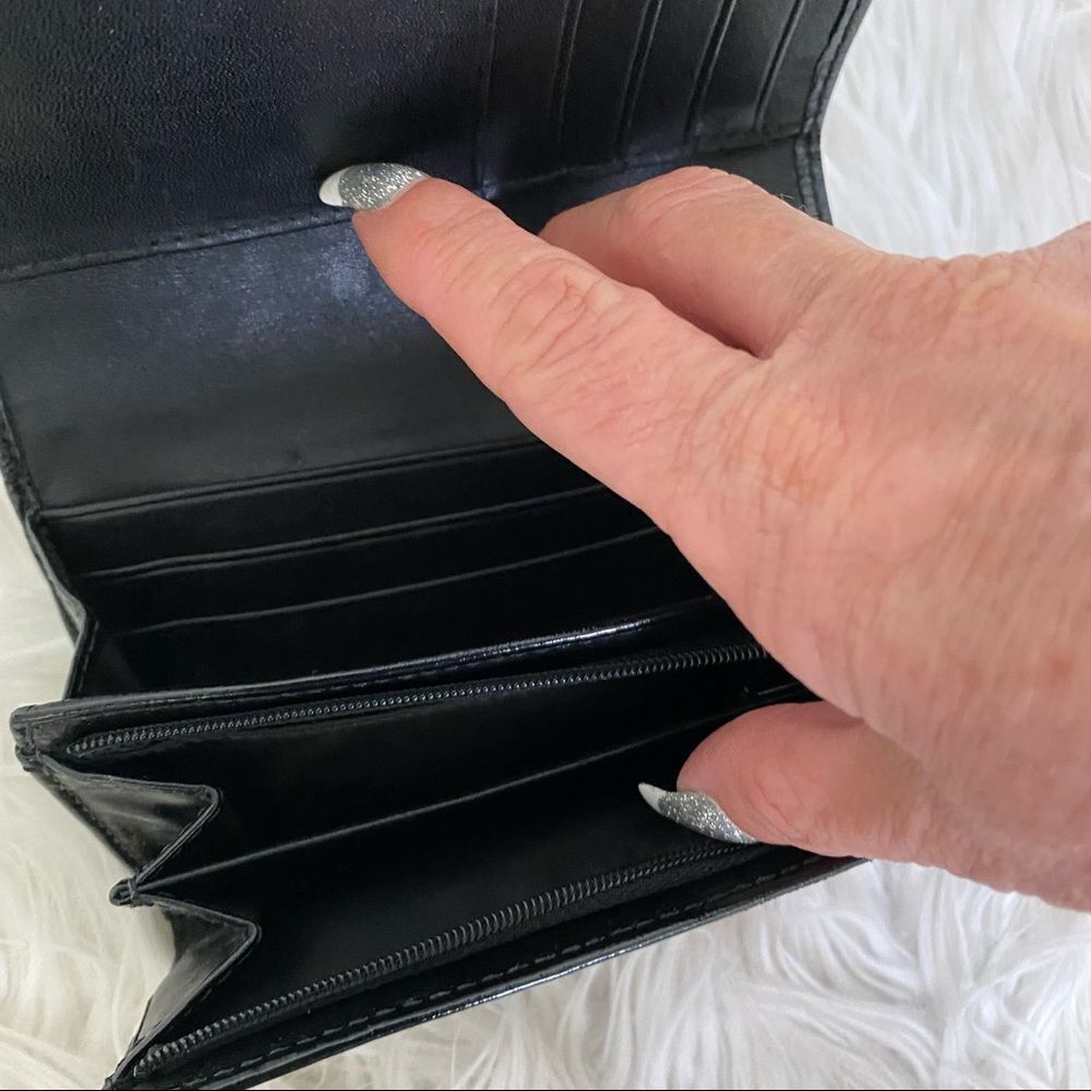 Coach Black Canvas Signature Patent Leather Foldover Wallet - Picture 6 of 9